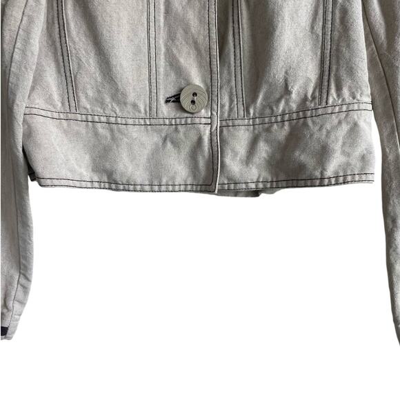 Harve Bernard Women Cropped Jacket 4 Beige Brown Trim Scabby Chic Boho Y2K Retro - Picture 11 of 15